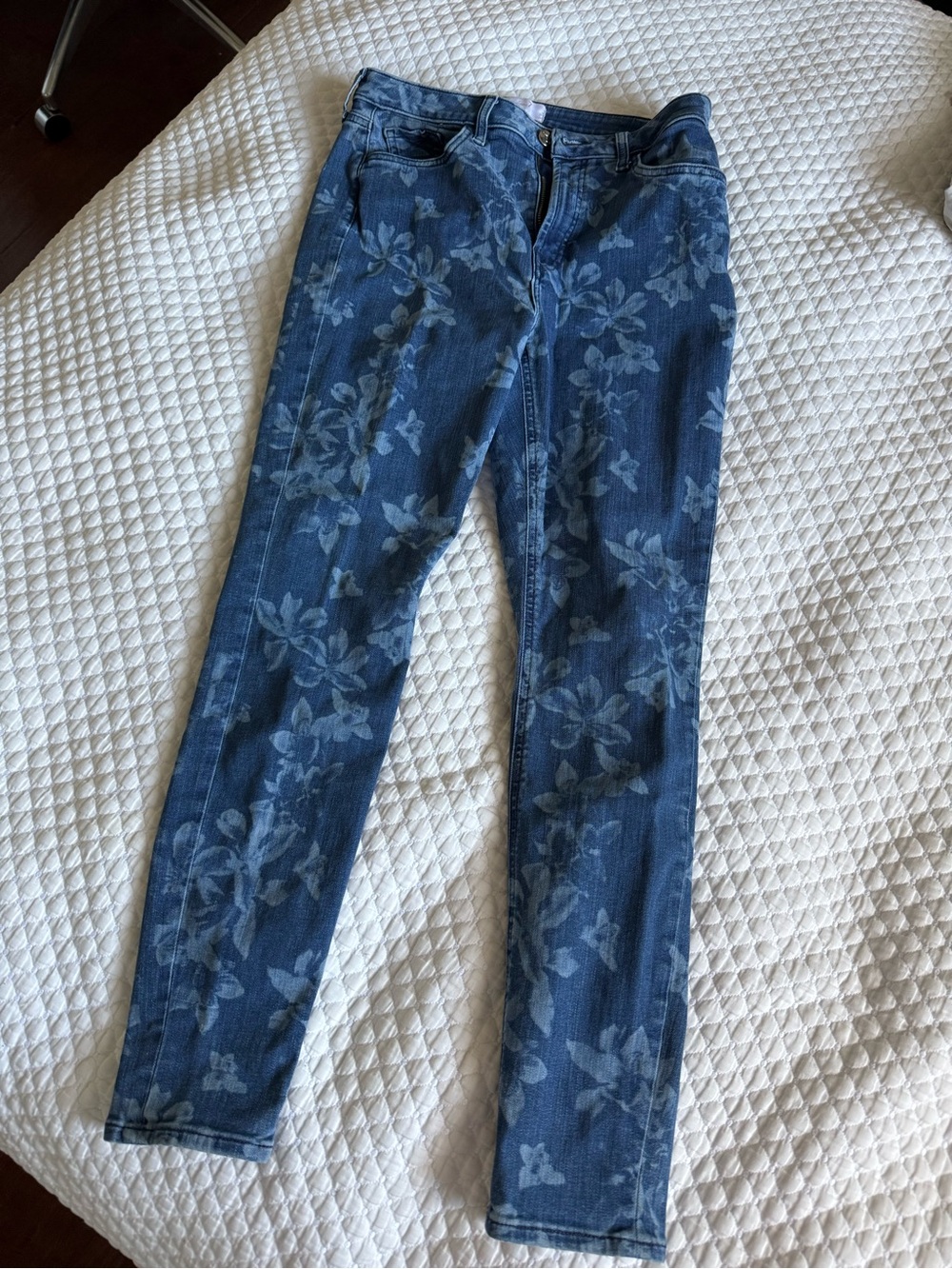 Floral Print Skinny Jeans - Blue
